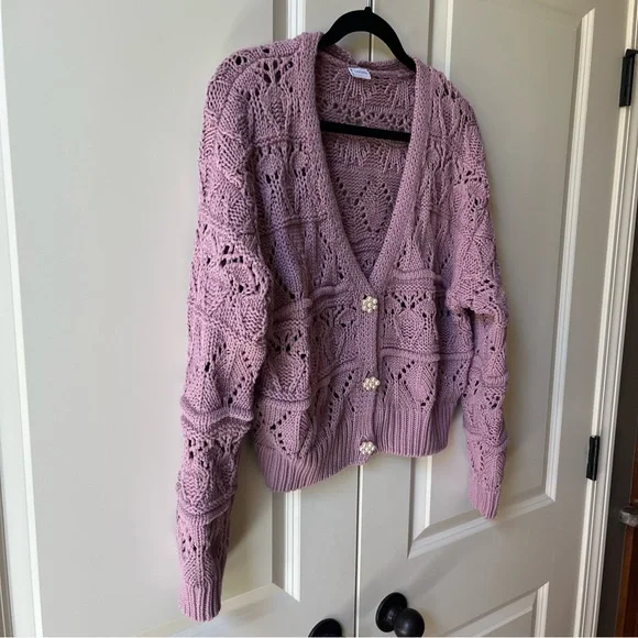 NWOT Lascana Pearl Button Crochet Cardigan Sweater in Mauve size 8-10 - Picture 8 of 16
